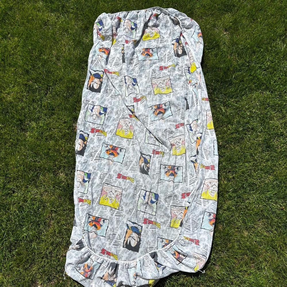 Vintage 1990s Dragon Ball Z Twin Fitted Sheet Anime Goku Vegeta Print Grey